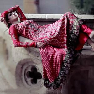 V neckline special occasion dress, churidar sleeves, flared embroidered long shirt, lava