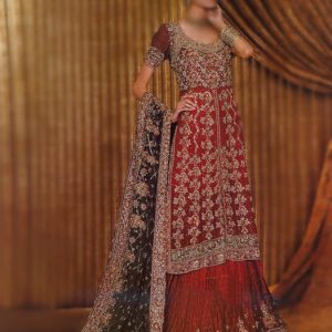 Classic Indian wedding lehenga choli dress for bride decorated with elegant handmade embellishments