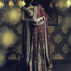 Maroon Perla Wedding Gown Sharara Outfit For Muslim Bride