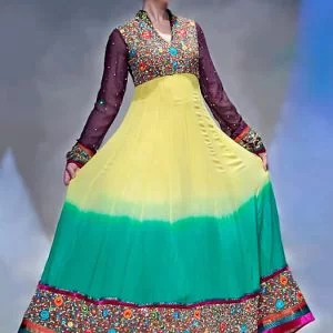 Karma anarkali dress for mayon, full fitted sleeves, dip dyed stand collar flared embellished long anarkali shirt with churidar pajama and veils
