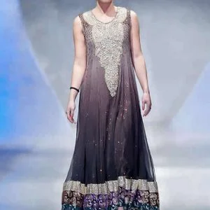 Hsy anarkali suit, dip dyed embellished long anarkali shirt with plain churidar pajama and dupatta