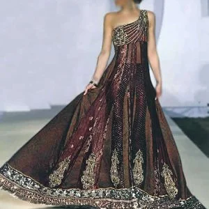 Sienna evening dresses, one-shoulder neck, flared embellished long shirt with churidar pajama