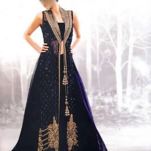 Opposite-collar special occasion dress, front slit long gown with plain sharara and veils