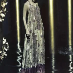 V neck formal dress, embellished flared long shirt with straight pants, gold (metallic)