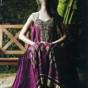 Tyrian purple special occasion dress, embellished sweetheart neck flared long shirt with straight pants and veils