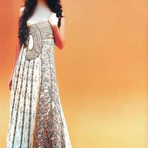 Dip dyed formal dress, rounded neck embellished long gown with straight trousers, champagne and baby blue