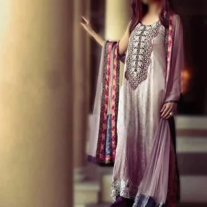 Thistle special occasion dress, rounded neck flared long shirt with flared trouser and dupatta
