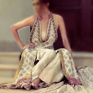 Beautiful formal wear homecoming dress, front silt embellished long shirt with flared trouser and dupatta in isabellines color
