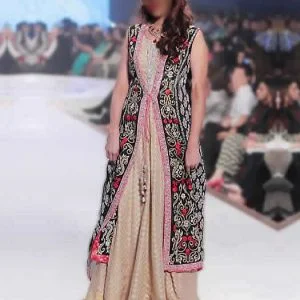 Double layered special occasion gown dress, embroidered over top, embellished long gown with straight pants and dupatta