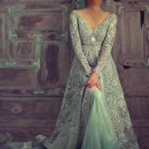 Custom Indian Bridal Gown With Flared Lehenga For Reception & Walima