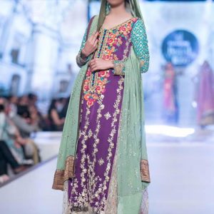 Multicolour wedding sharara dress for brides, v-neck full sleeves asymmetrical hem bridal shirt with flared bridal sharara and bridal veils