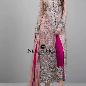 Beautiful Front Open Slim Fit Style Light Pink Formal Wear Long Dress With Chinese Collar V Neck For Women