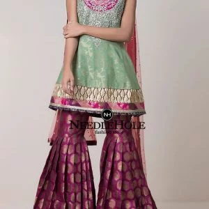 Traditional multicolor mayon jamawar gharara dress, short length flared style shirt with pleated gharara and dupatta