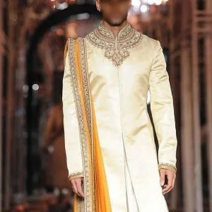 Traditional men shawl for mayon in dual color chiffon net with embroidery
