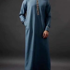 Steel blue Arabic Jubba Thobe UK | African Muslims jubba for men | Arabic traditional dress | Custom Arabic outfits store in London