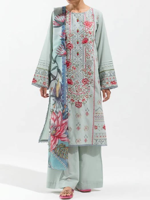 Muslim Women Summer Outfit | 3pc Lawn Embroidered Suit | Cheap Summer For Muslim Girls | African American Summer Attire | European Muslim Woman Casual Dress