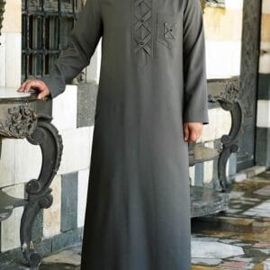 Men Arabic Thobe In Dark Olive Color