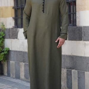 Luxury Thobe For Men In Dark Olive Color